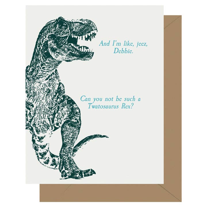Letterpress Twatosaurus Rex Greeting Card for wholesale by Letterpress Jess
