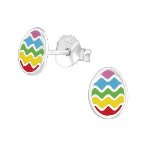 Children's Sterling Silver 'Colourful Easter Egg' Stud Earrings for wholesale by Liberty Charms