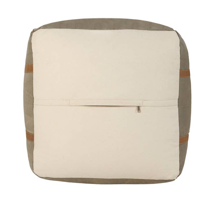 Multi Pouf carré bordé en coton et cuir fait main - Accent 20" en vente sur Faire2