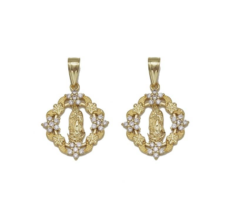 BestBeads&Beyond - Vendita all'ingrosso Ciondolo/pendente - Charm Fiore Vergine Maria in oro CZ, SKU #LK707