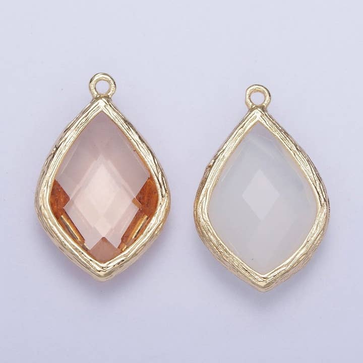 Teardrop Milky White & Peach Cubic Zirconia Gold Charm For Jewelry Necklace Bracelet Component AG-005 AG-006 for wholesale by Aim Eternal
