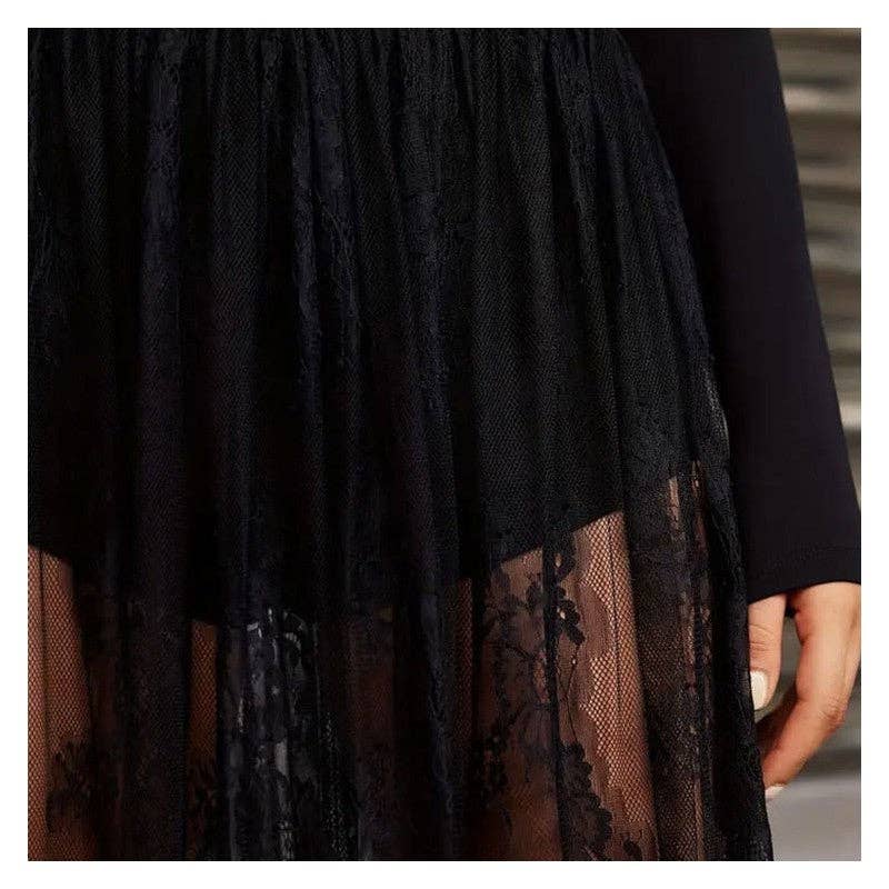 Sheer Trend - Wholesale Skirt - Women's - Solid Color Lace Sheer Midi Skirt3