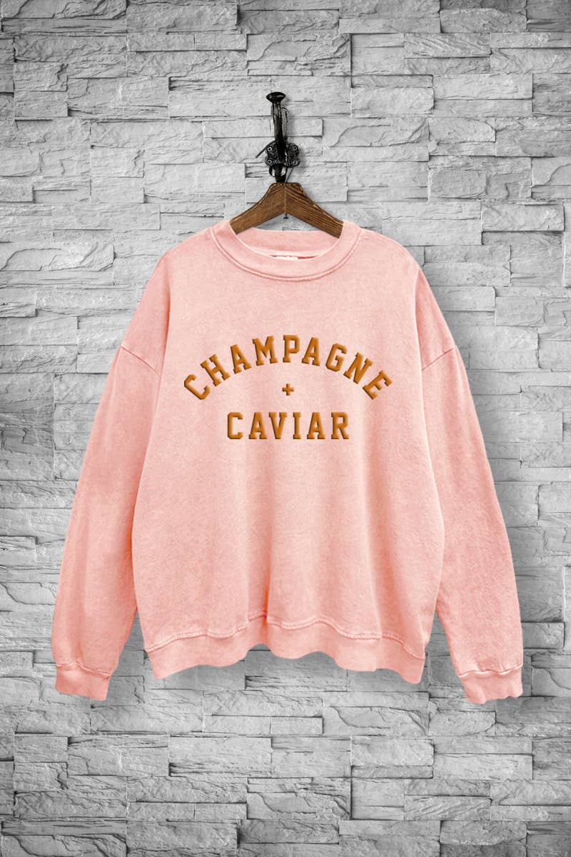 VINTAGE POINT USA – Engroshandel Grafisk Sweatshirt - Dame – "CHAMPAGNE & CAVIAR" GRAFISK MINERALVASKET SWEATSHIRT6