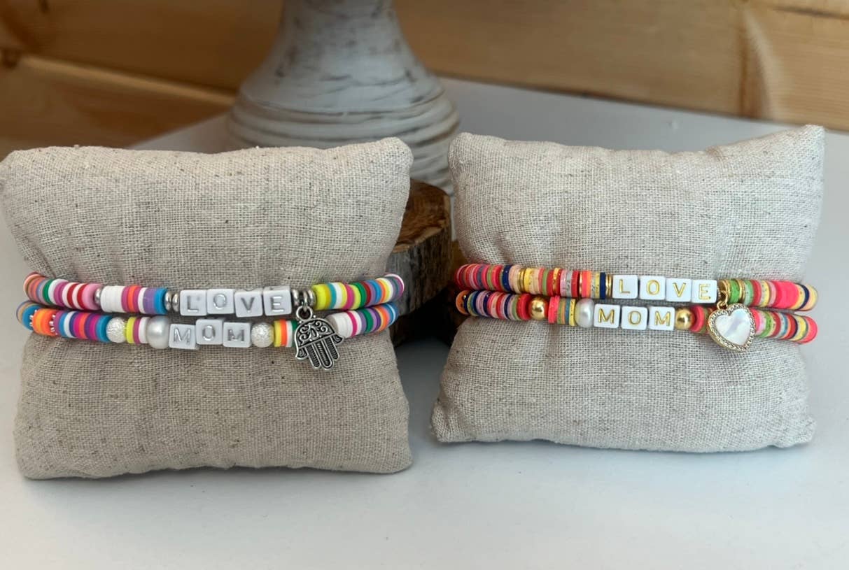 Leanne Bruce Co. - Wholesale Jewelry Set - Bracelet Duo MOM LOVE Handmade Stretchy Polymer Clay Disks5