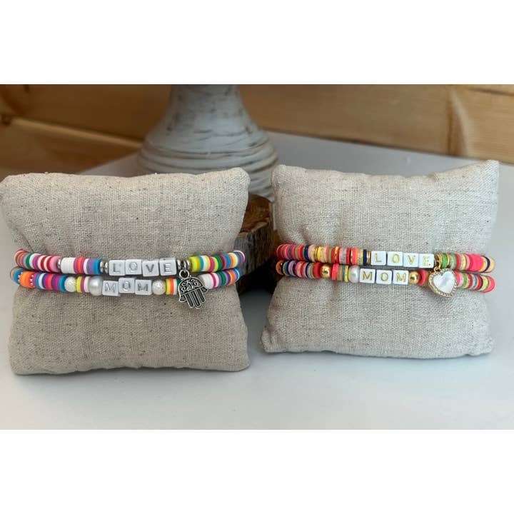 Leanne Bruce Co. - Wholesale Jewelry Set - Bracelet Duo MOM LOVE Handmade Stretchy Polymer Clay Disks5