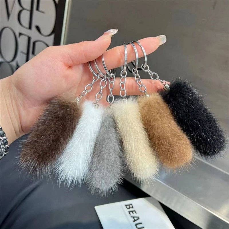 FurDecoration - Wholesale Keychain – Women's - Soft Mink Fur Plush Keychain with Adorable Tail4