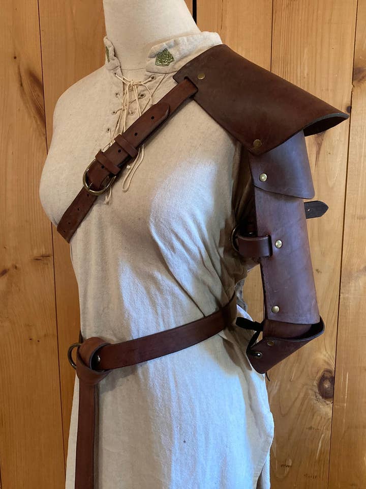 Women's Upper Arm to Elbow Leather Pauldron/Shoulder Armor for wholesale by Frost & Ember Creations, LLC