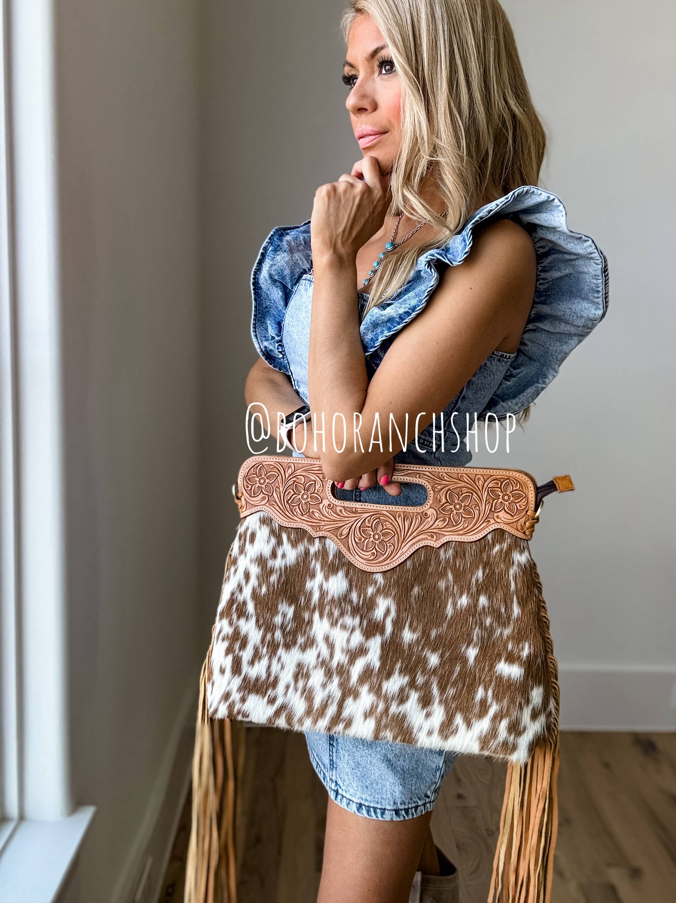 Boho Ranch Shop - Vente Sac à bandoulière – femme - Le sac bandoulière en cuir de vachette Maggie + Poches zippées à l'arrière15