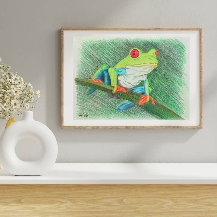 Hannah Kate Makes - Wholesale Art Print - Red Eyed Tree Frog Art Print - Cedric Sammakko - A55