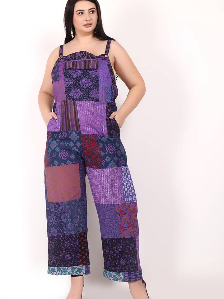 Wevez - Vente Combinaison – femme - Combinaison à jambes larges avec poches patchwork et motif floral pour femmes8