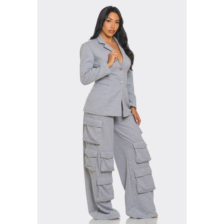 GREY Structured Blazer and Cargo Pants Set for wholesale on Faire