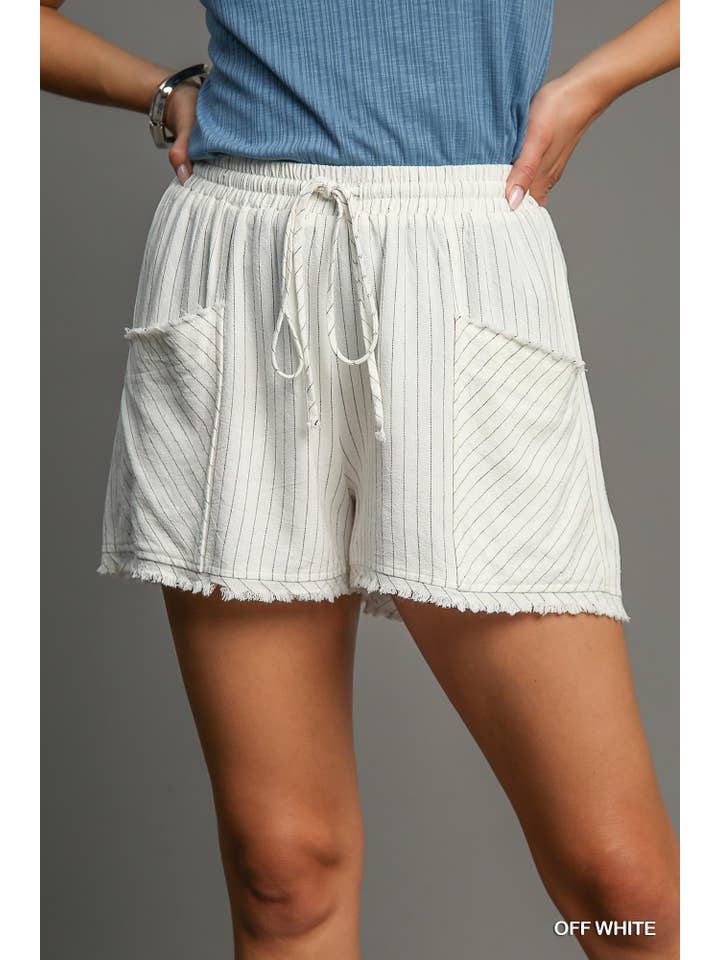 Vanilla Monkey - Wholesale Shorts - Women's - Linen Regular Wash Front Tie Stripe Shorts With Pockets