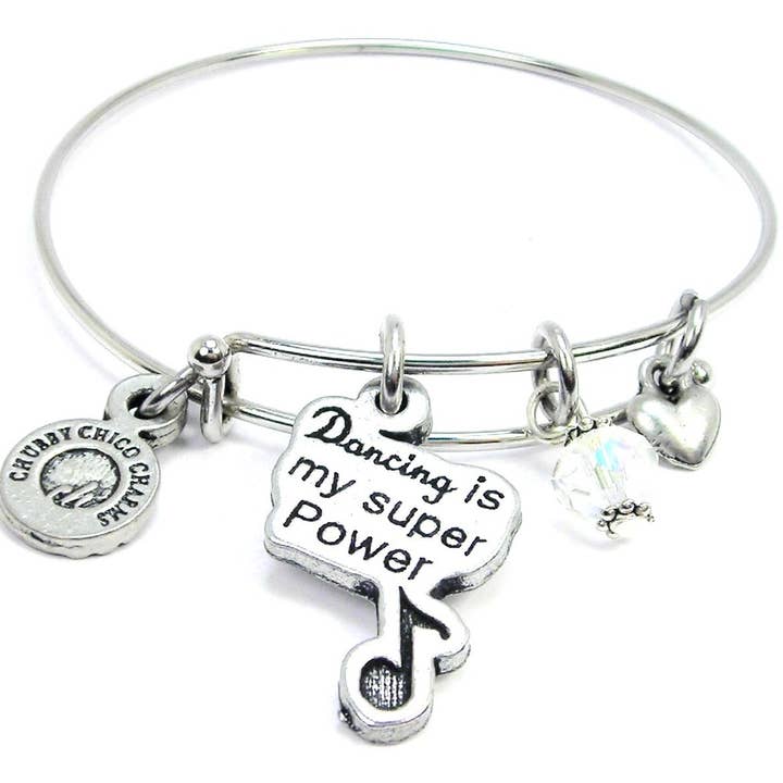 Dancing Is My Super Power Expandable Bangle Bracelet Dancer for wholesale by Chubby Chico Charms