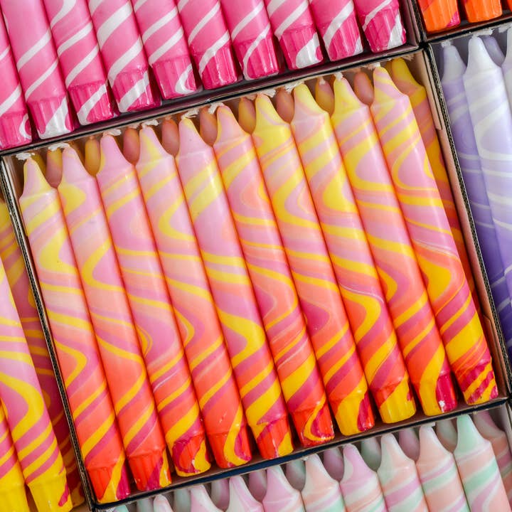 Nordtrice - Wholesale Tapered Candle/Candlestick - Summer Marble Candles - Pink / Yellow / Red Marble1