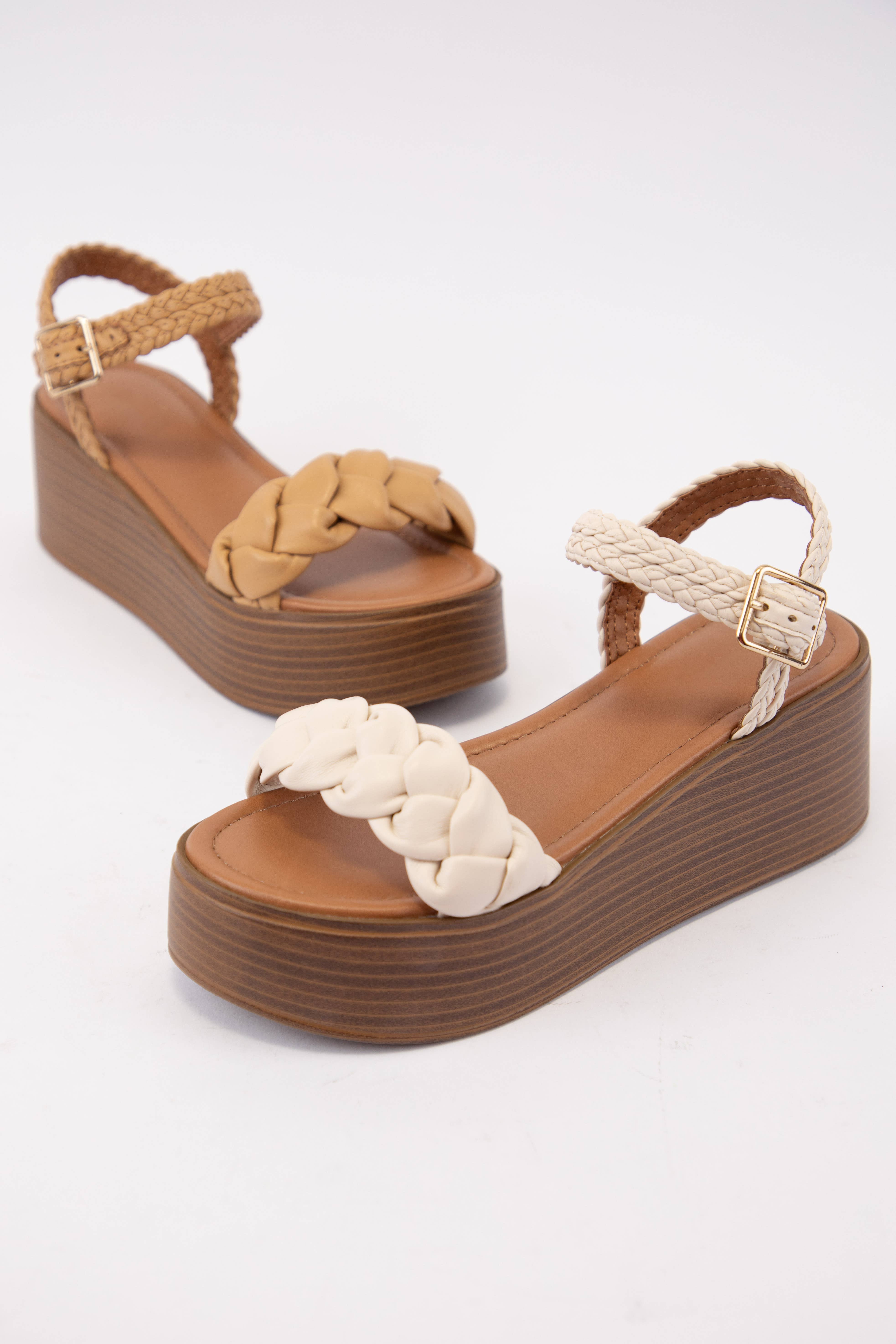 CCOCCI - Vente Chaussures compensées – femme - SANDALE À TALON COMPENSÉ À PLATEFORME ET BRIDE TRESSÉE INVOKE4