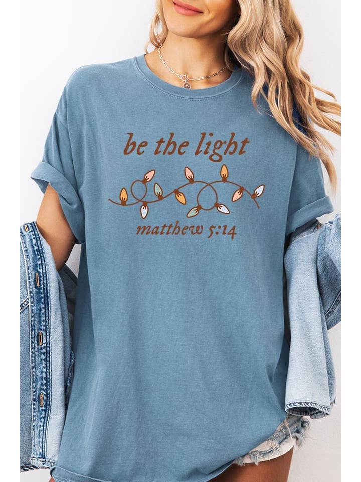 Pink Irene Wholesale - Wholesale Shirt – Women’s - Be the Light Christian Graphic Garment Dyed Tee14