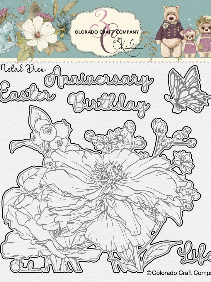 KL605-D Kris Lauren ~ Happy Peony muore per la vendita all'ingrosso da parte di Colorado Craft Company