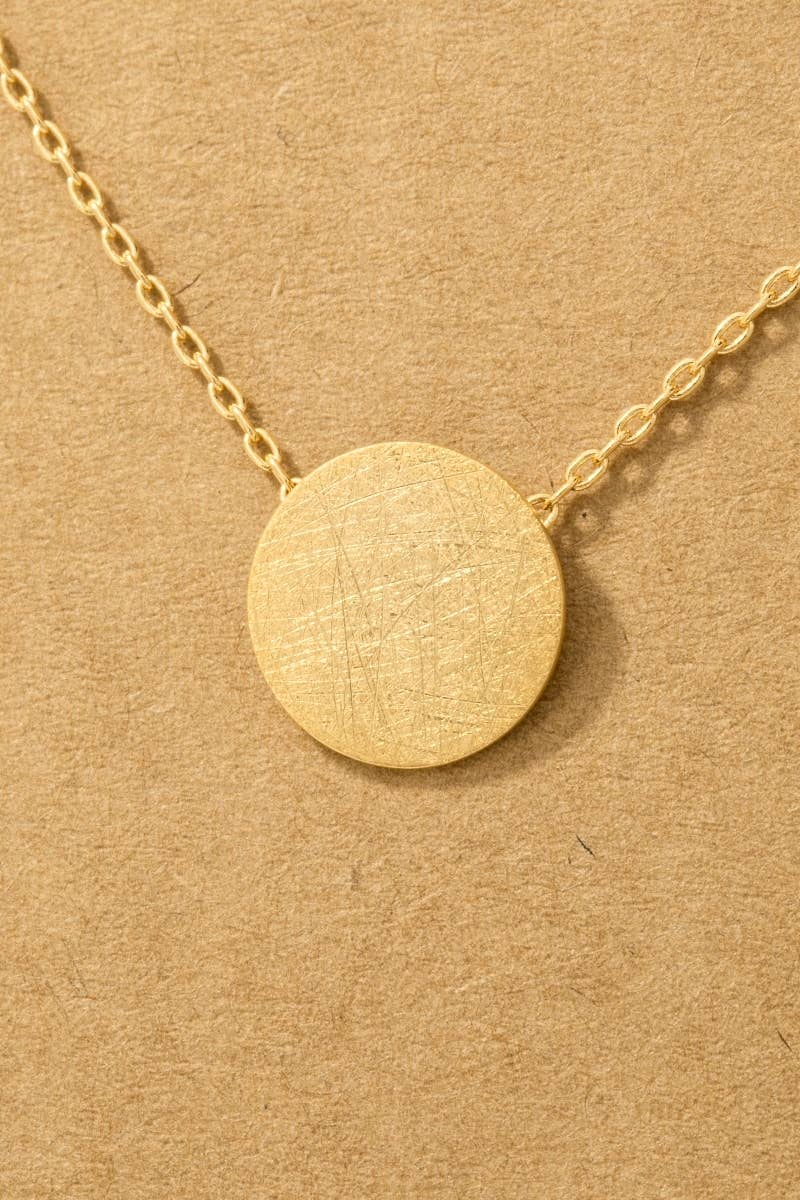 Fame Accessories - Wholesale Pendant/Charm Necklace - Gold Dipped Brushed Disc Pendant Necklace4
