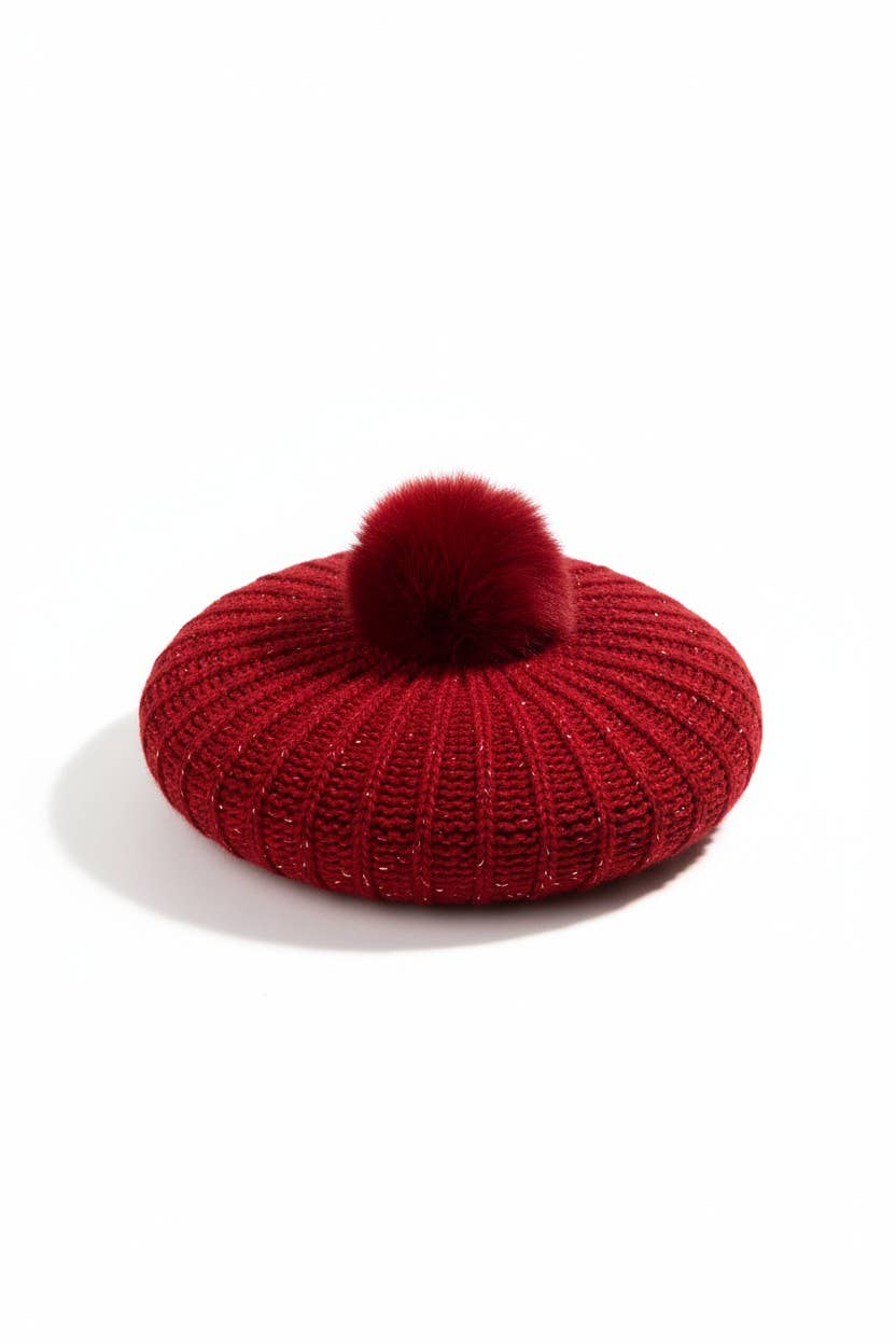 Artini Accessories - Wholesale Beanie - Women's - Sequins Accent Slouchy Loose Knit PomPom Beanie1