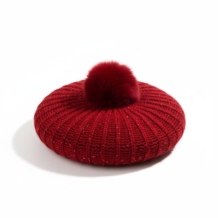 Artini Accessories - Wholesale Beanie - Women's - Sequins Accent Slouchy Loose Knit PomPom Beanie1