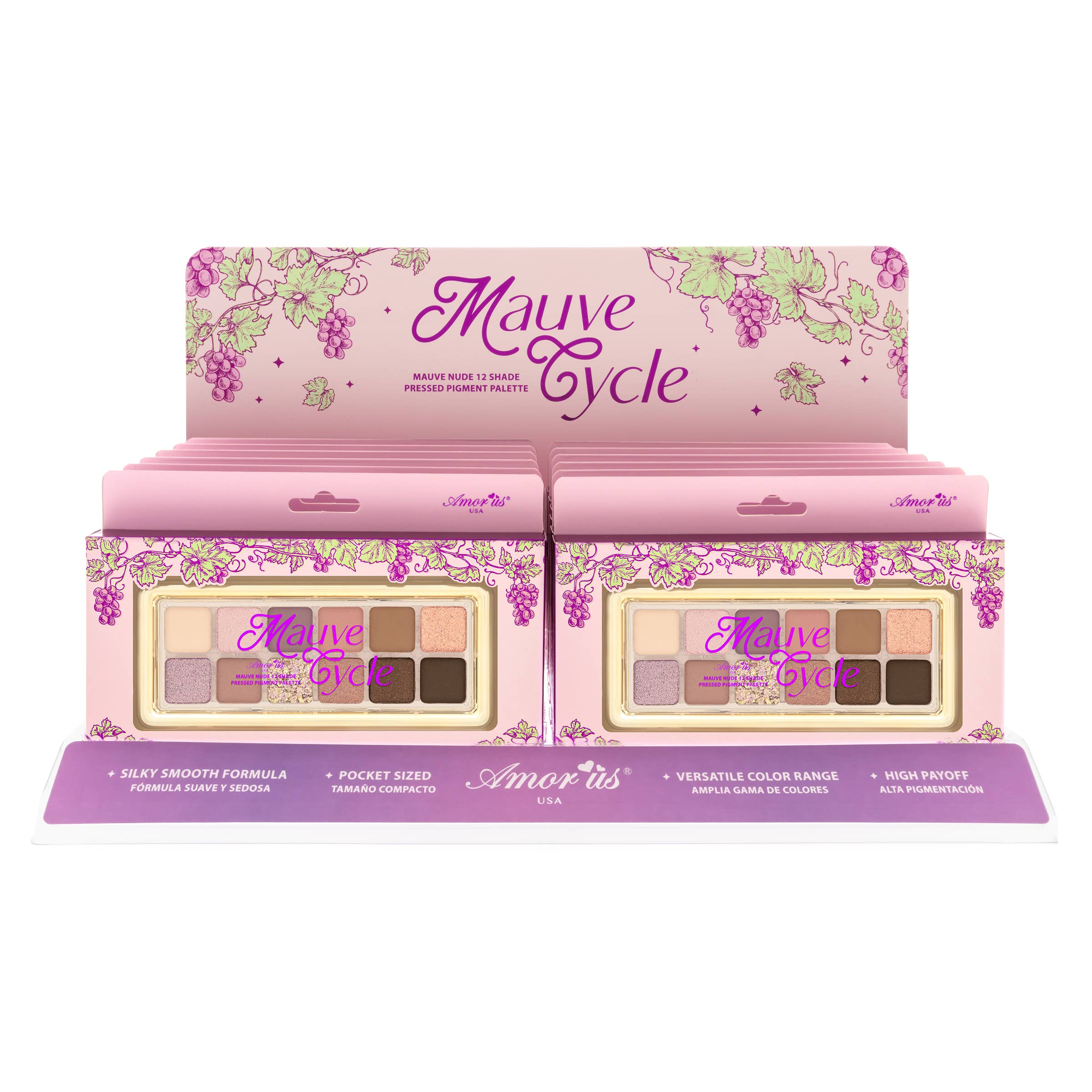 Amorus USA - Wholesale Eyeshadow Palette - MAUVE CYCLE - 12 SHADE PRESSED PIGMENT PALETTE2