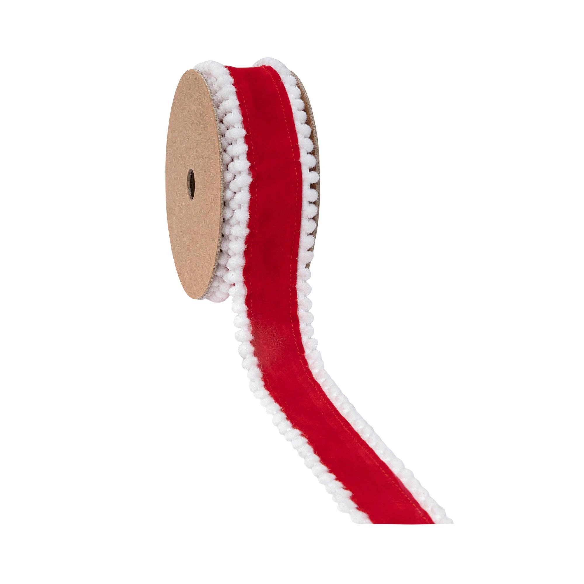 LA Ribbons Wholesale – wholesale Ribbon – Gift wrapping – 1 1/2" Wired Ribbon | Red with White Pom-pom Edge | 10 Yard Roll1