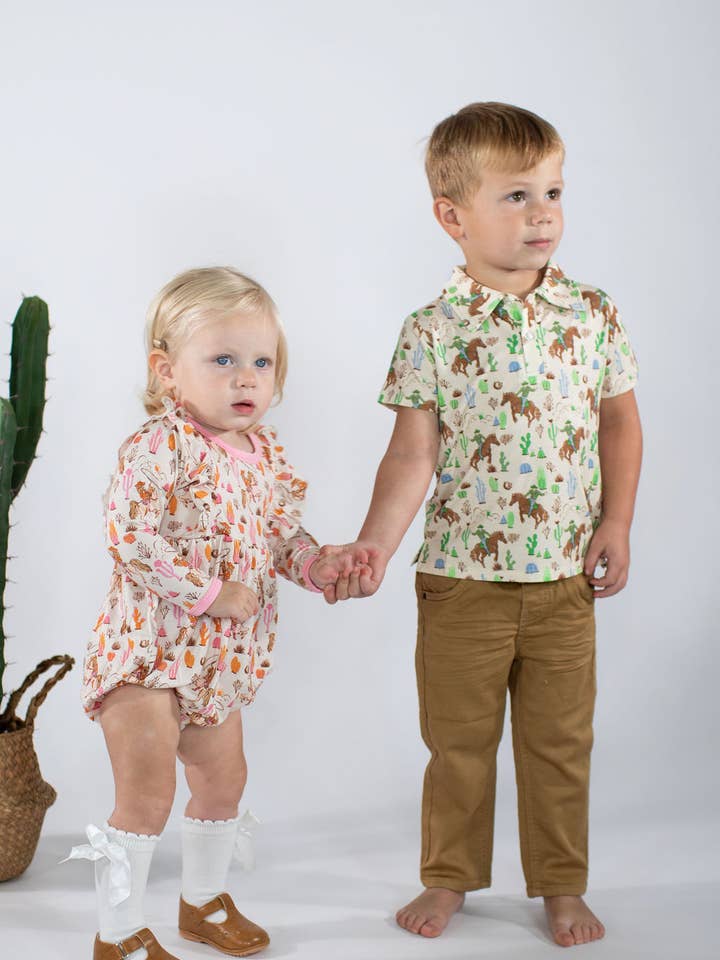 Goosies - Wholesale Clothing Set - Baby - Saddle Up, Cowgirl Toile - LS Flutter Bubble3