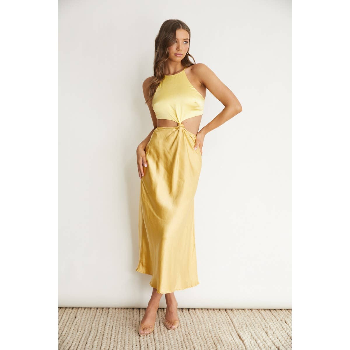 Yellow CUT OUT BODICE MAXI DRESS / CM1928J for wholesale on Faire0