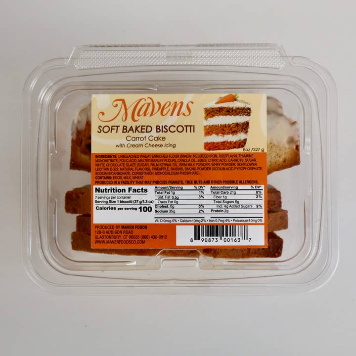 Carrot Cake w/ Cream Cheese White Choc. Soft Baked Biscotti for wholesale by Maven Foods Co