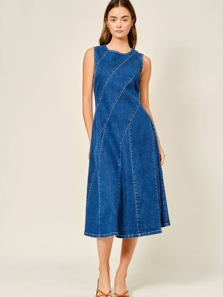 AJD5697 STRÆK HAVFRUE LINJE DENIM MIDI KJOLE for engroshandel hos Aaron & Amber