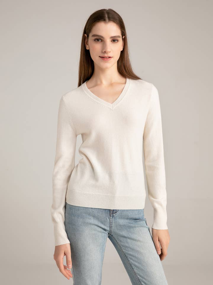 The Women's Basic V-Neck Cashmere Sweater for wholesale by State Cashmere