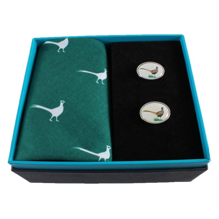 Dalaco - incorporating David Aster - Wholesale Cufflinks - Pheasant Handkerchief & Cufflink Set (Colours May Vary)