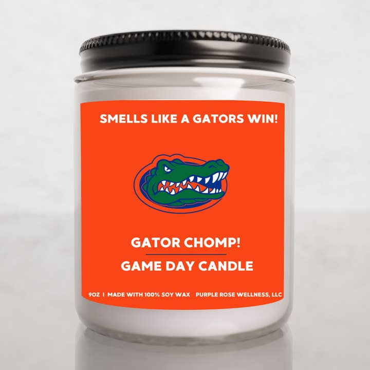 Florida Gators College University Football Candle for wholesale by Purple Rose Wellness, LLC
