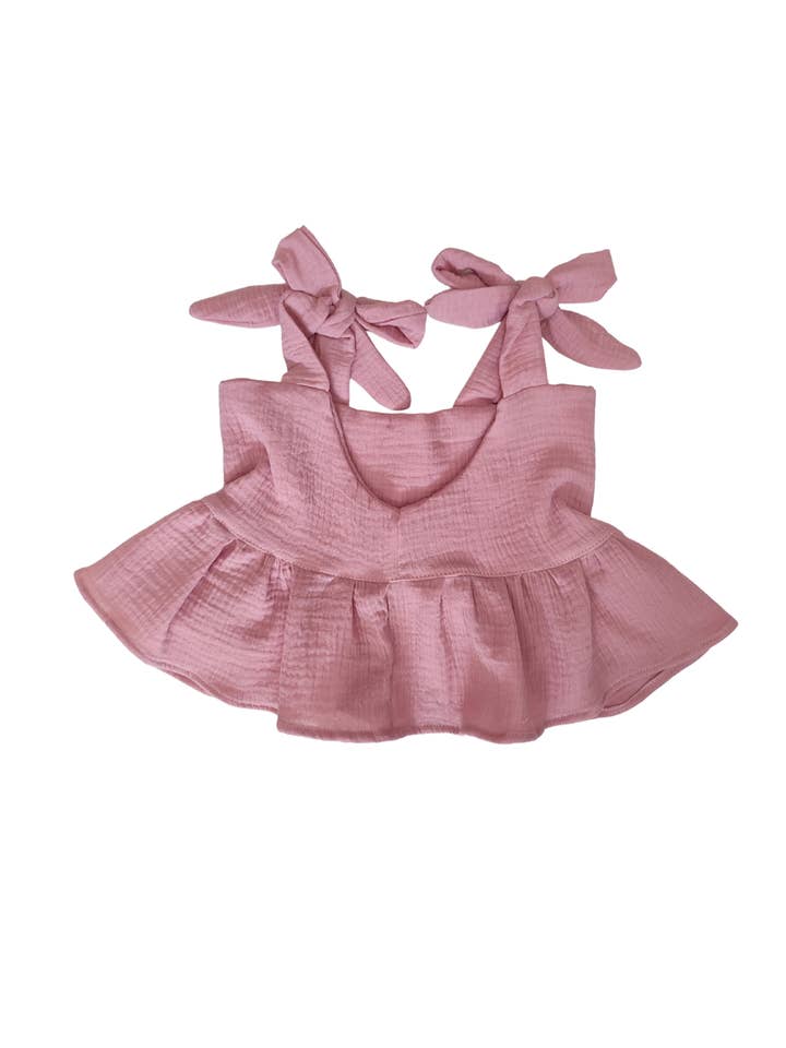 Petiteaude - Vente T-shirt – enfant - Haut d’été en mousseline rose pour bébé et tout-petit avec volants5