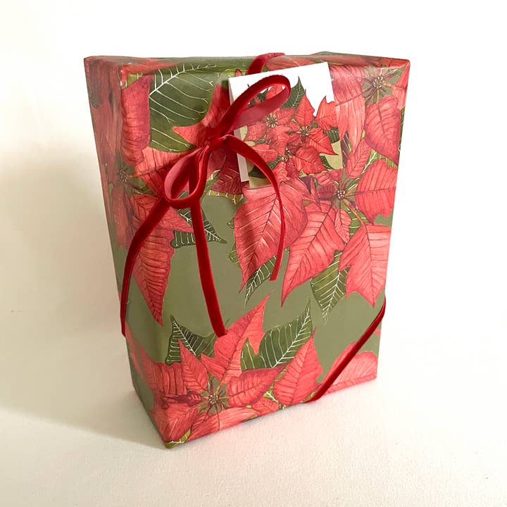 Broad Bloom - Wholesale Flat Wrap - Red Poinsettia Wrapping Paper2