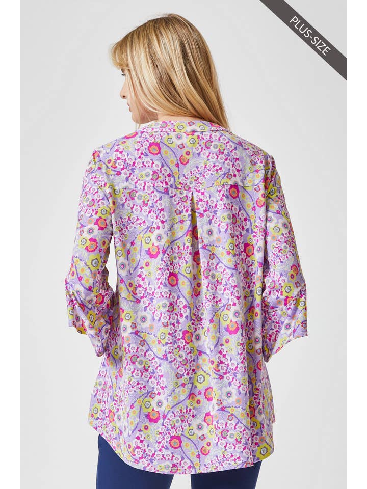 Lavender PLUS SIZE Printed Beautiful Blouse With Lizzy Neckline for wholesale on Faire