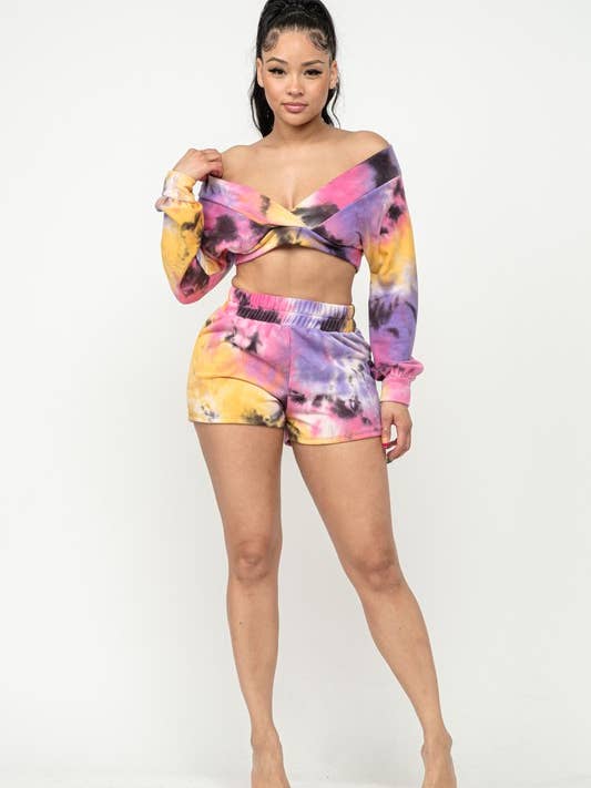 French Terry Off Shoulder Crop Top And Short Set for wholesale by Belita Collection