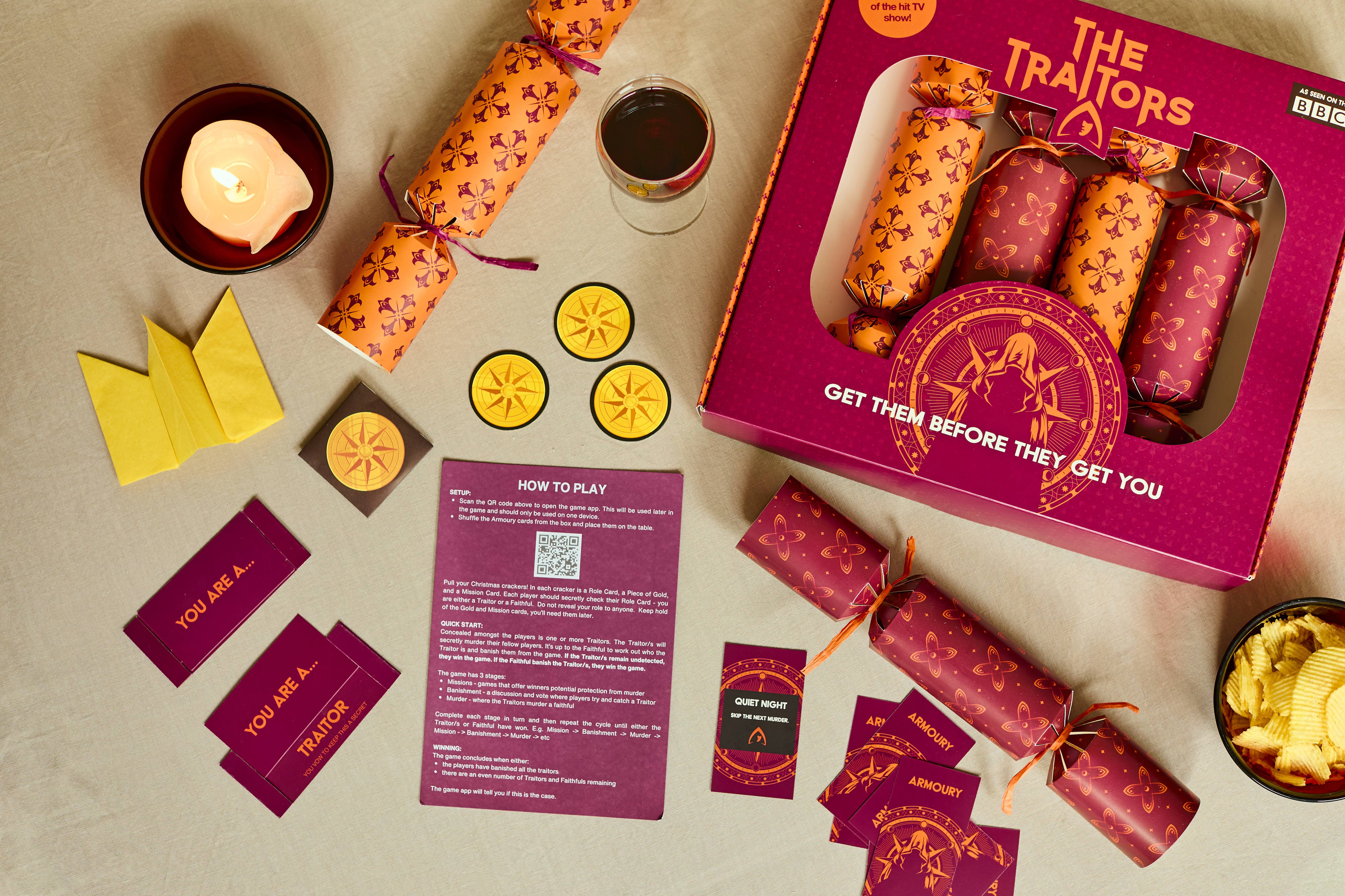 Puzzle Post Games - Wholesale Card Game - Official The Traitors Christmas Crackers - Set of 65