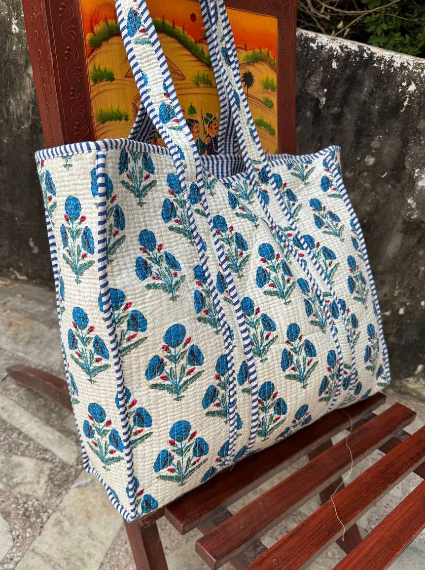 Bhawana Handicrafts - Wholesale Tote Bag - Women's - White Cotton Quilted Bag Market Bag Block Printed Travel Bag4