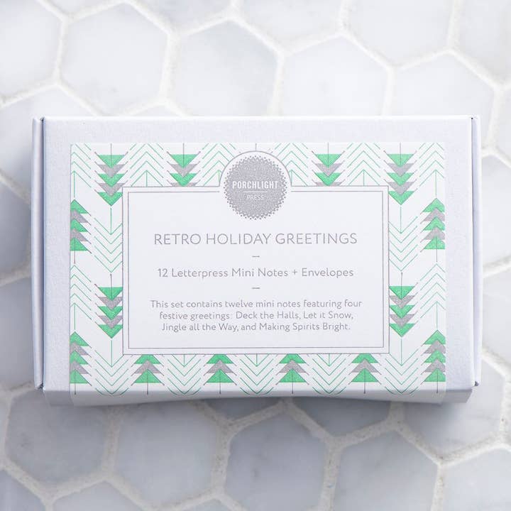 Holiday Retro Mini Note - Set of 12 for wholesale by Porchlight Press Letterpress