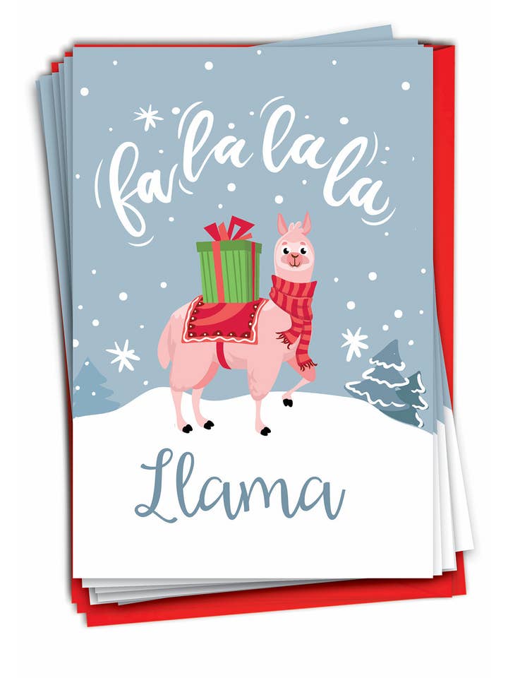 Æske med 12 julekort - Fa La La La Llama for engroshandel hos NobleWorks