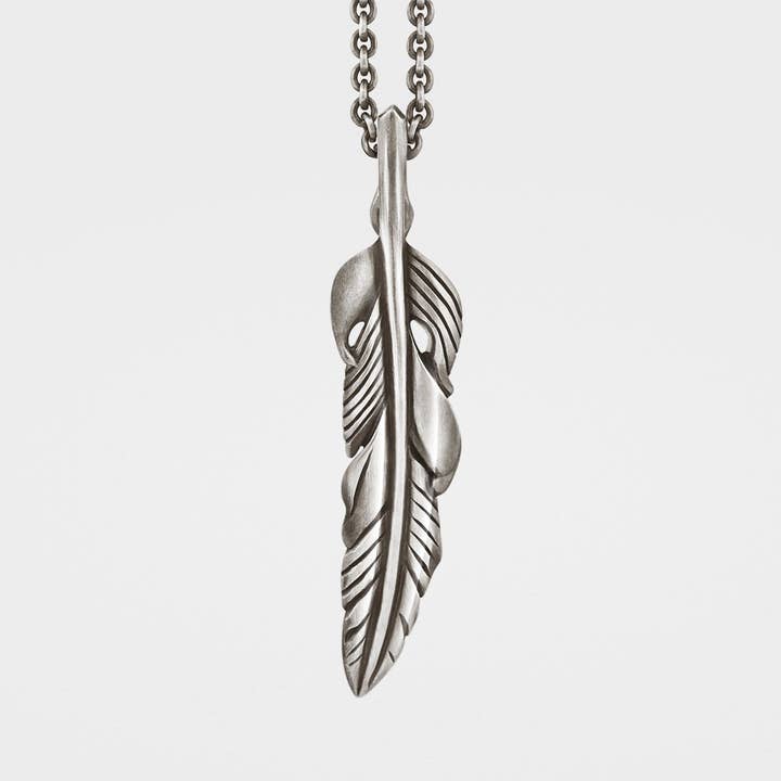 Baroque Feather Pendant in Sterling Silver for wholesale by Snake Bones