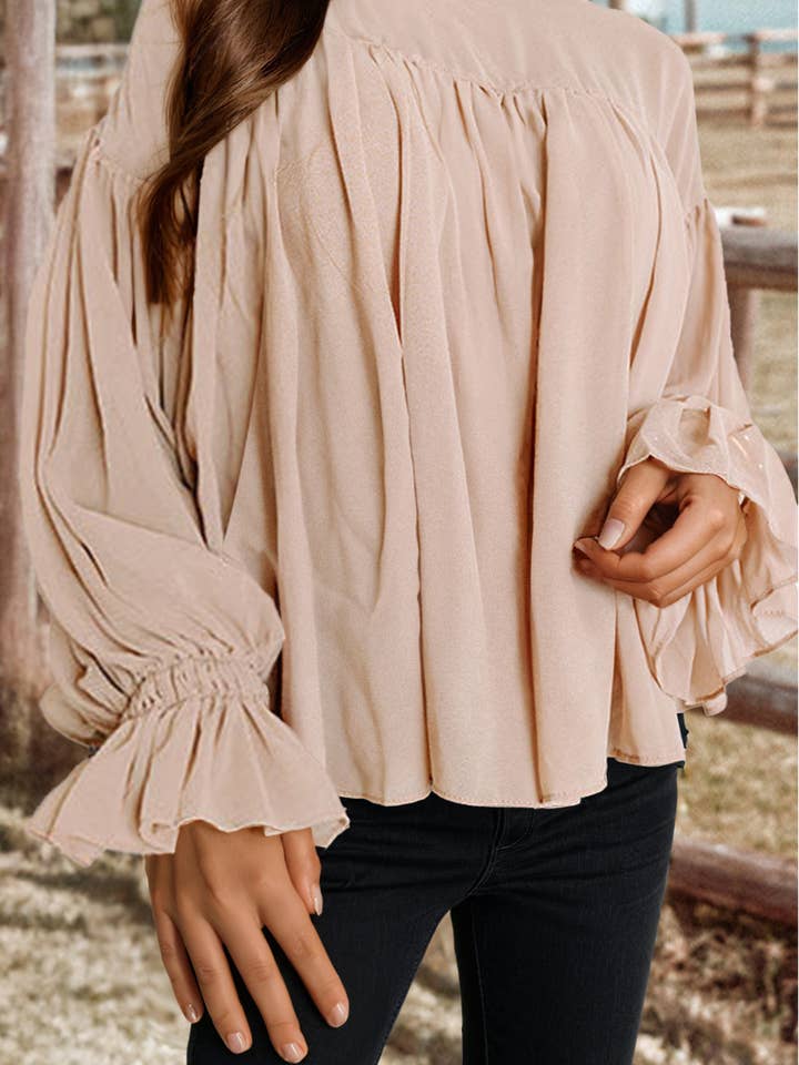 Blouse en chiffon à manches longues avec volants plissés Fashion-W pour la vente par fashionworks