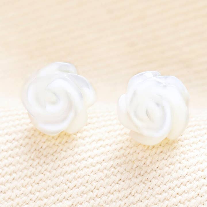 Tiny White Daisy Stud Earrings in Gold for wholesale by Lisa Angel