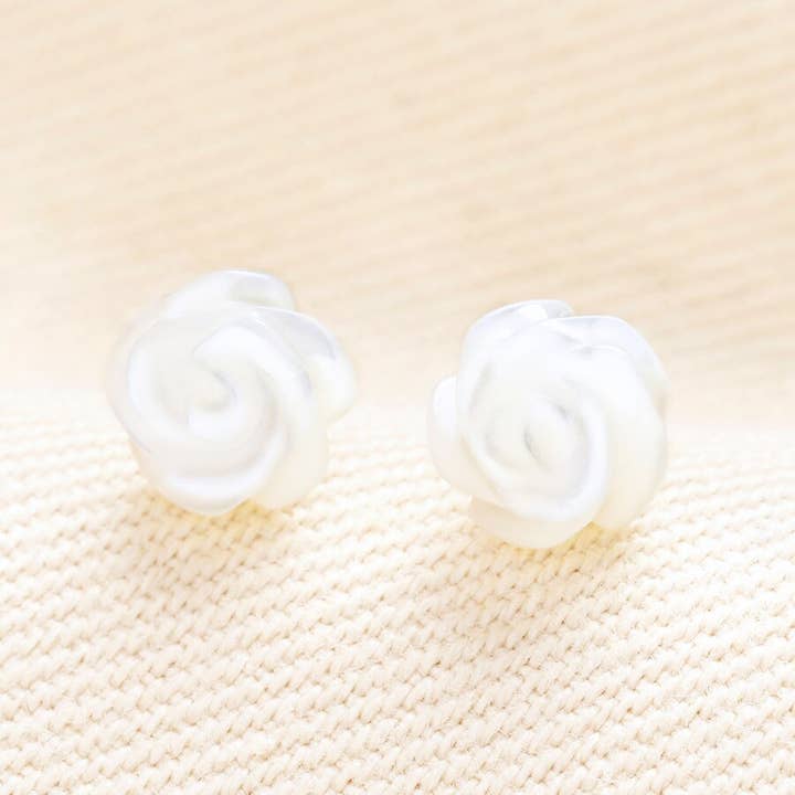 Pearl Rose Stud Earrings in Gold for wholesale by Lisa Angel