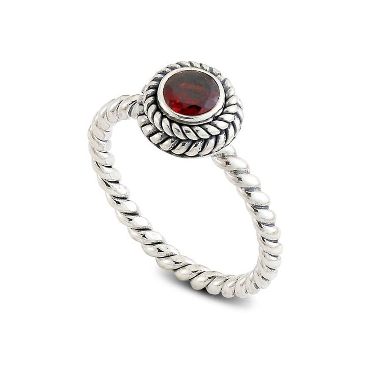 SS Round Garnet Stackable Ring for wholesale by Eli Pebble