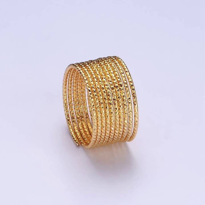 24K Gold Filled Multifaceted Line-Textured Wide Multiple Wide Band Ray Ring | O-612 for wholesale by Aim Eternal