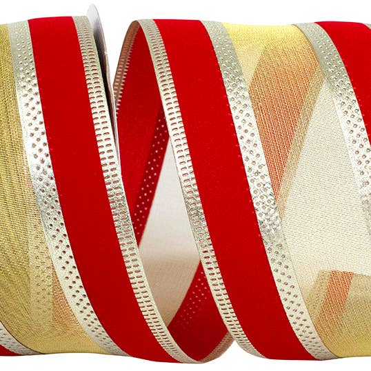 Spirit Holiday Overlay Wired Edge, Red, 2-1/2 In, 10 Yards for wholesale by RELIANT RIBBON