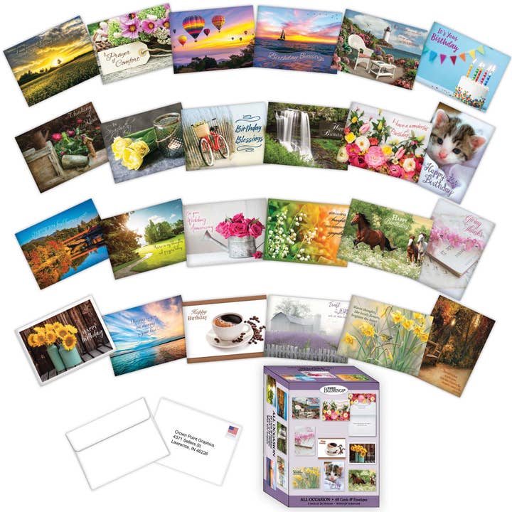 Crown Point Graphics - Wholesale Everyday Greeting Card - Value Assortment 2 All Occasion, Boxed Greeting Cards
