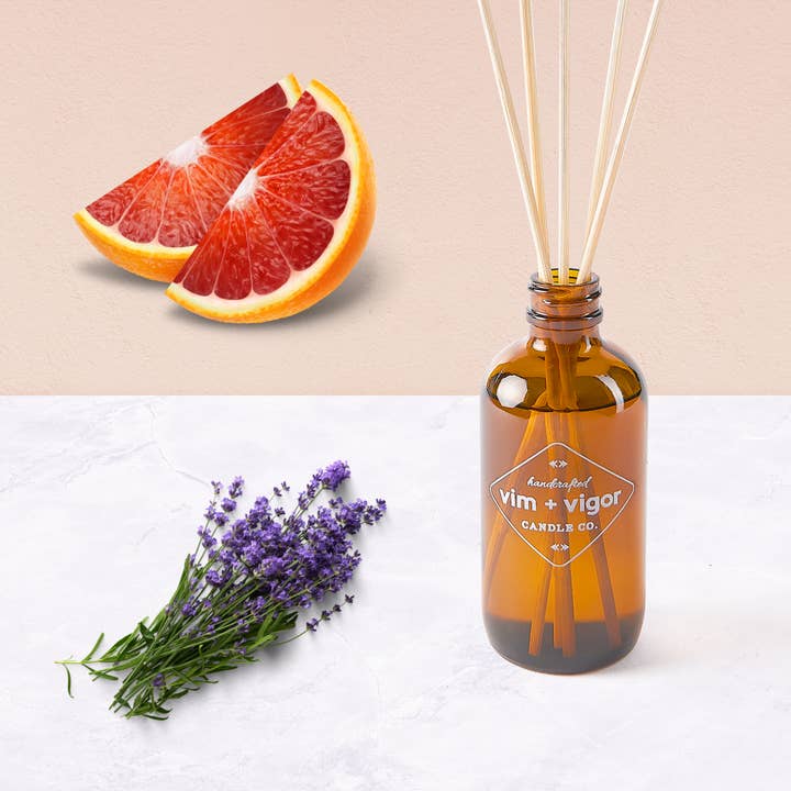 Blood Orange + Lavender Reed Diffuser for wholesale by Vim + Vigor Candle Co